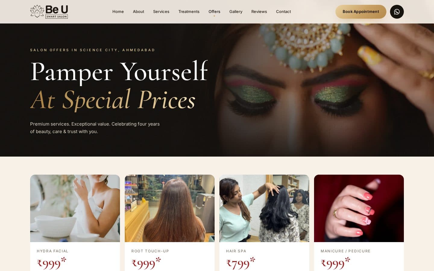 Be U Smart Salon offers page with anniversary prices