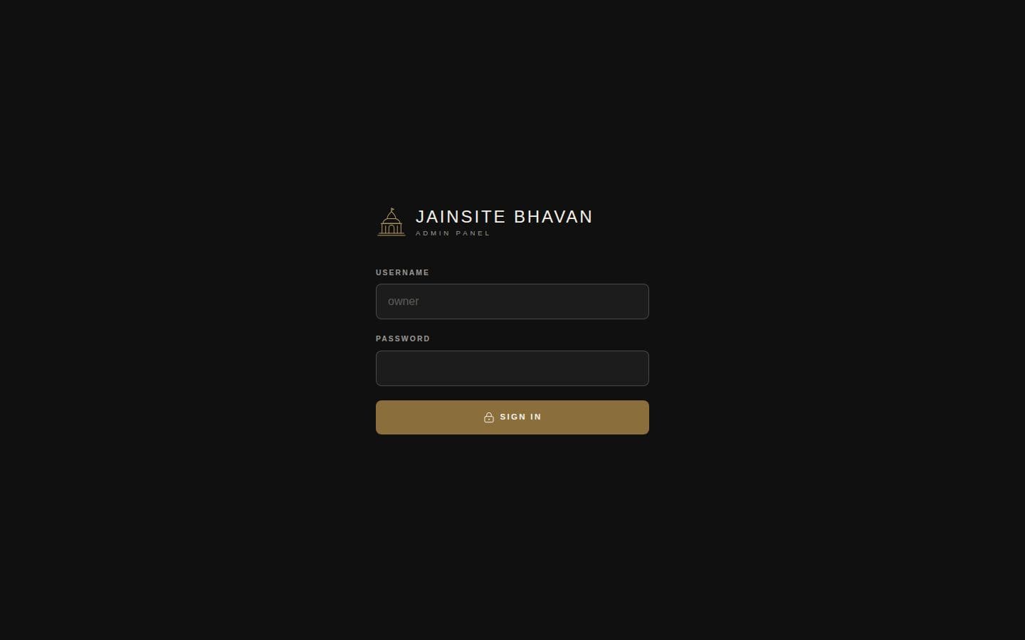 Jainsite Bhavan admin panel login