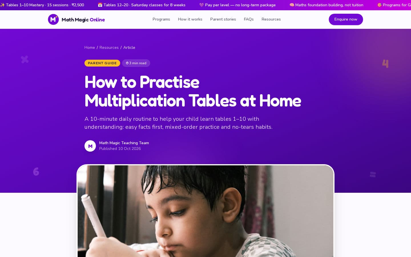 Math Magic parent guide: How to Practise Multiplication Tables at Home