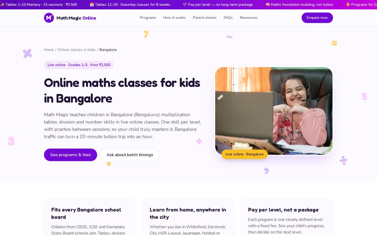 Math Magic online maths classes for kids in Bangalore city page