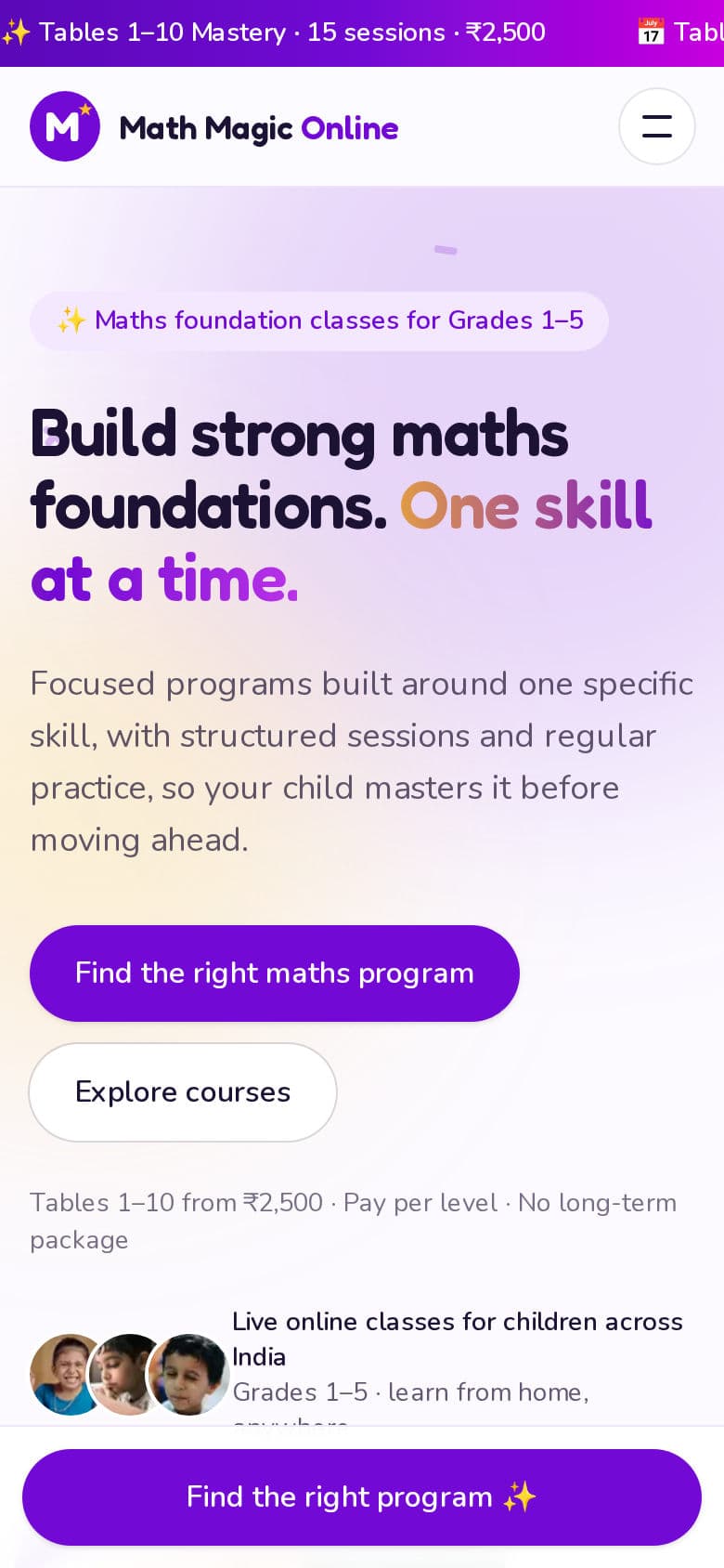 Math Magic Online — mobile