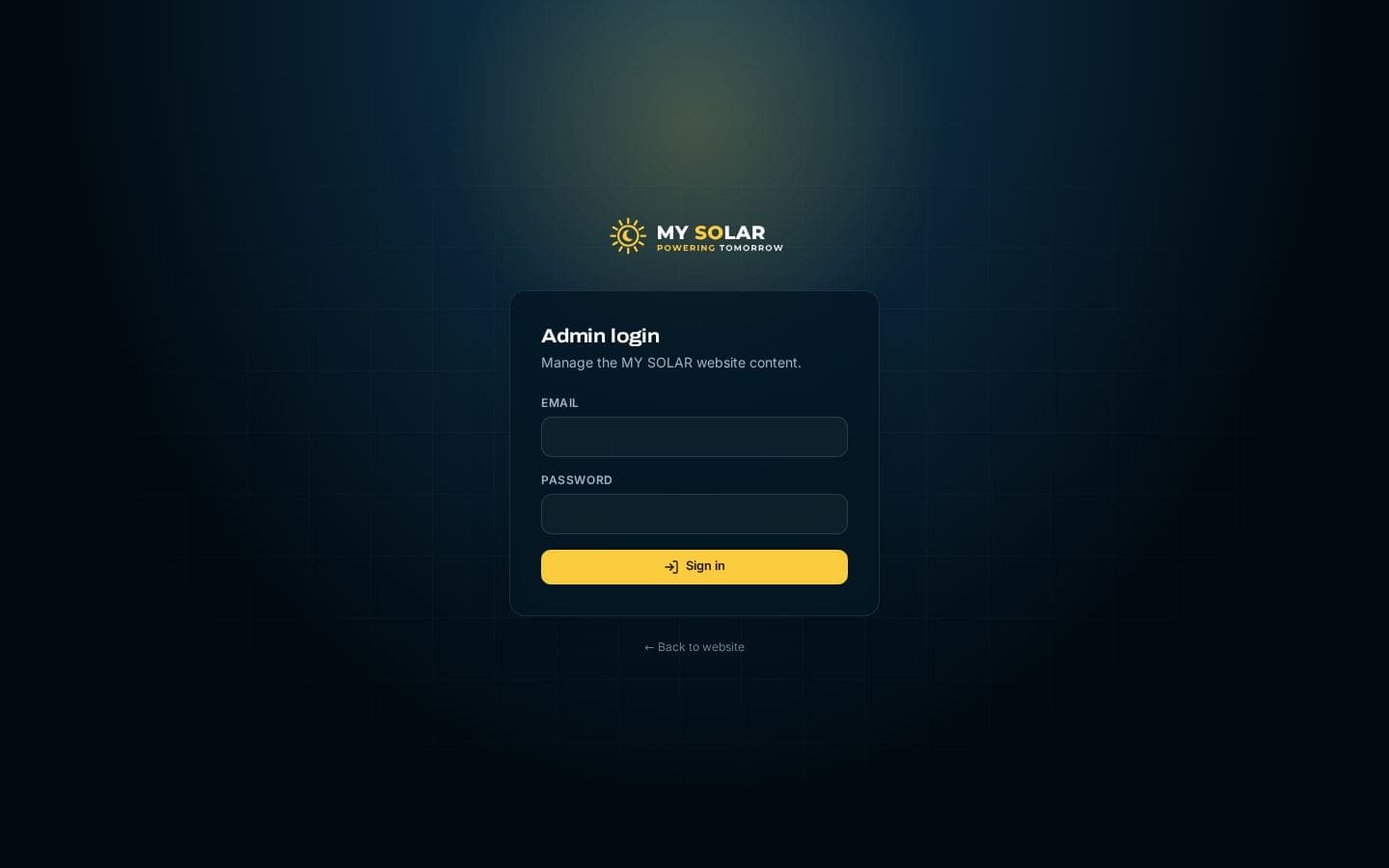 MY SOLAR admin login for managing website content