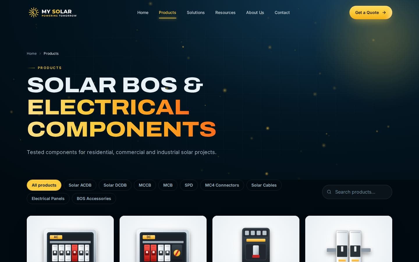MY SOLAR product catalogue page