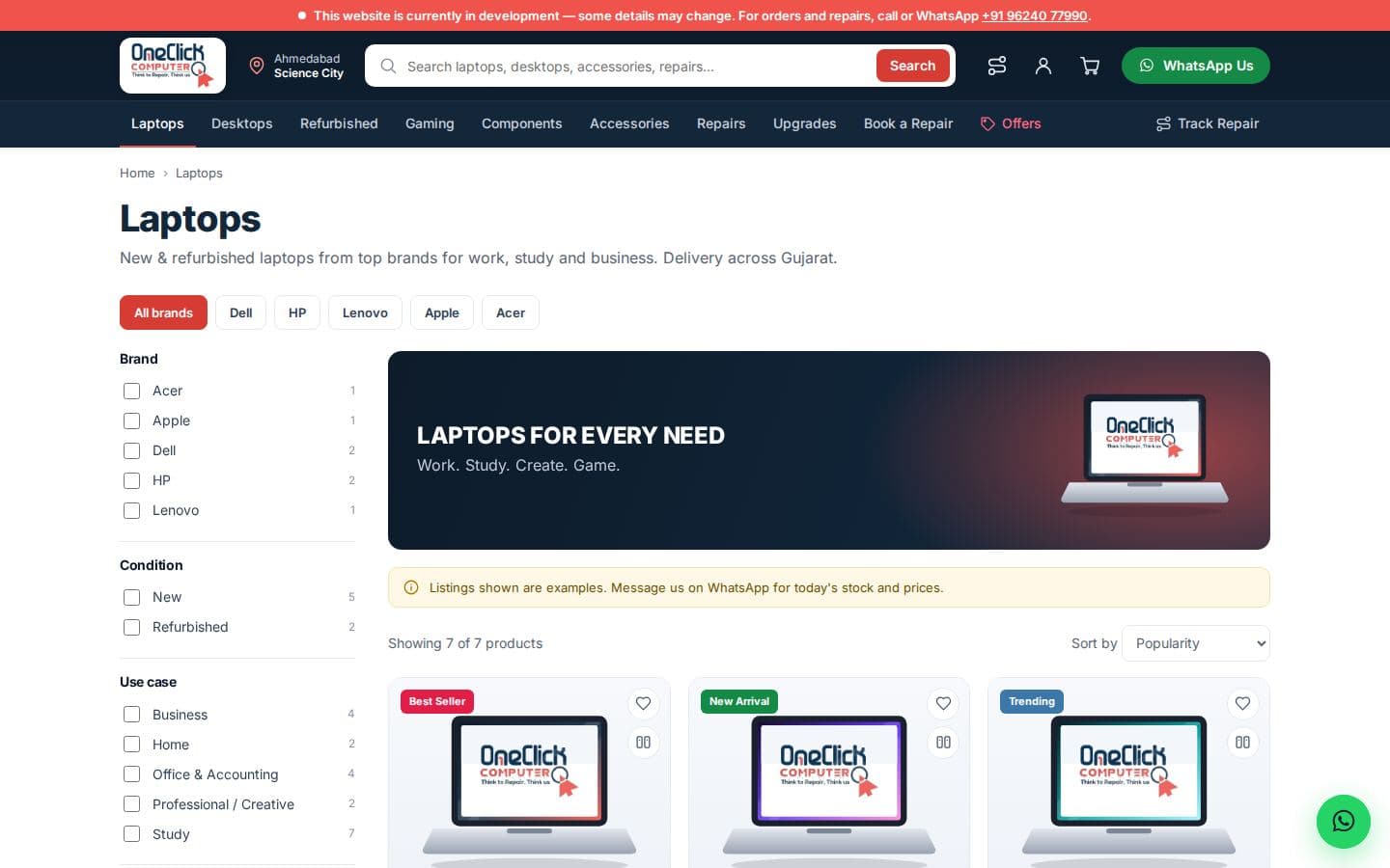 One Click Computer laptops listing