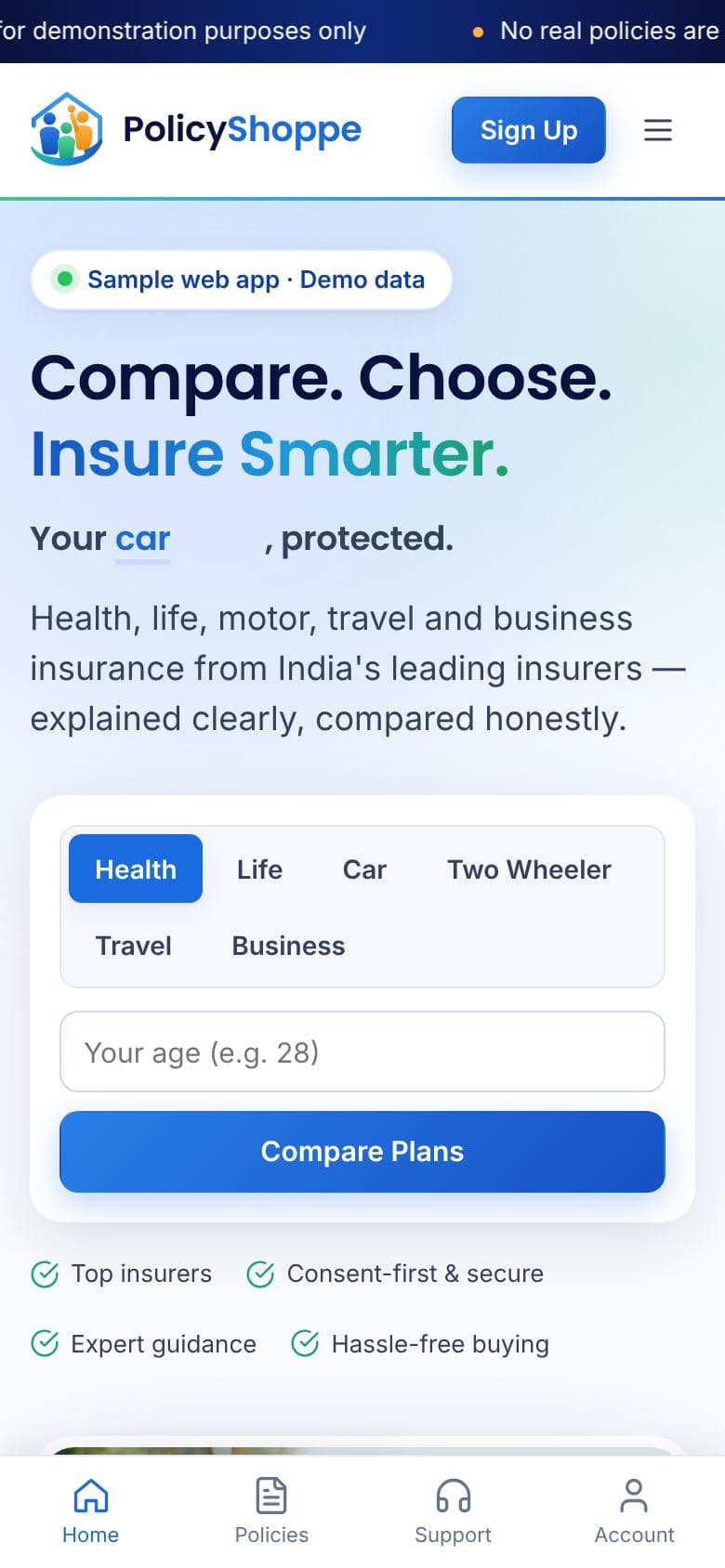 PolicyShoppe — Insurance Comparison — mobile