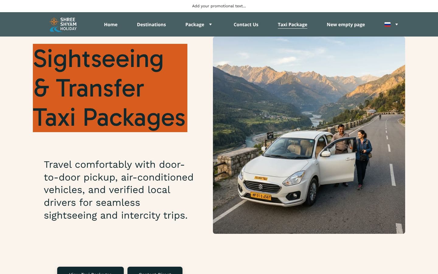 Shree Shyam Holiday taxi package page in progress