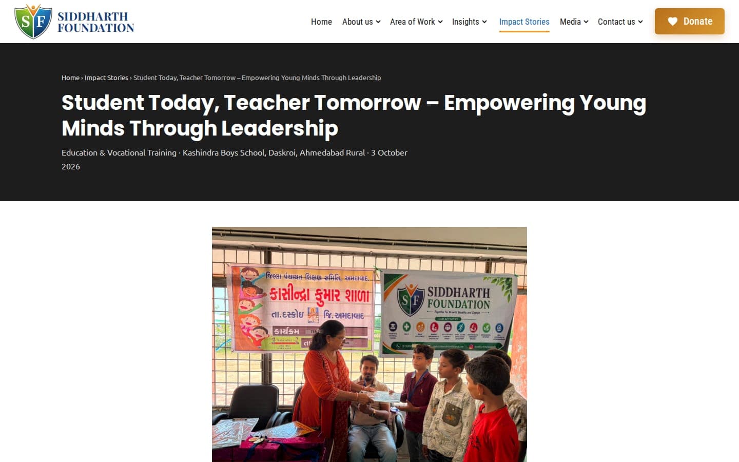 Siddharth Foundation impact story: Student Today, Teacher Tomorrow at Kashindra Boys School