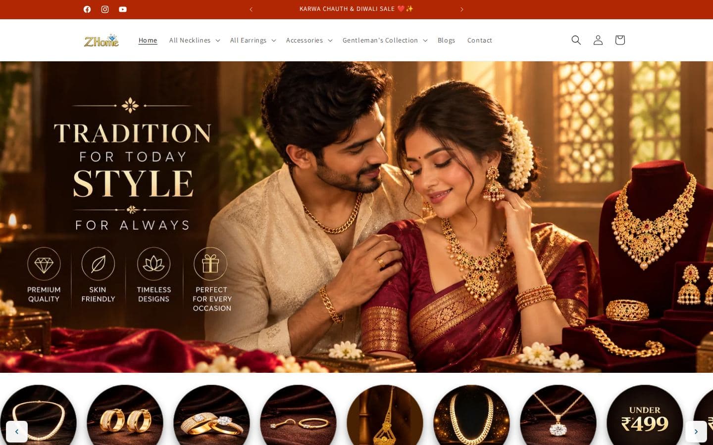 The current zhome.in homepage on Shopify