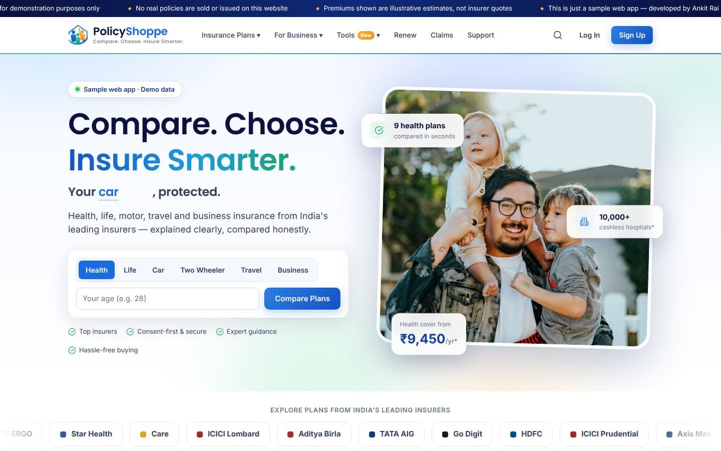 PolicyShoppe — Insurance Comparison website screenshot